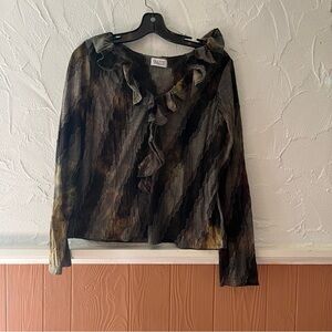 Elegant Ruffled Blouse - Black and Brown